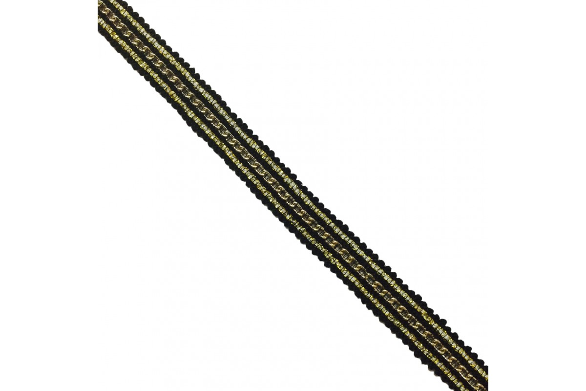 Тесьма пришивная с цепочкой шир.15 мм. арт.8601 цв.черный уп.9,14 м.